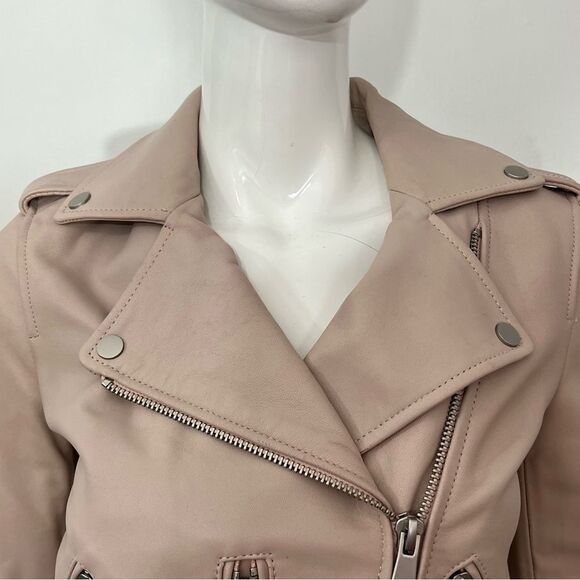 Amaryllis Dusty Pink Zippered 100% Genuine Leather Moto Jacket -- XS‎ - Picture 6 of 13
